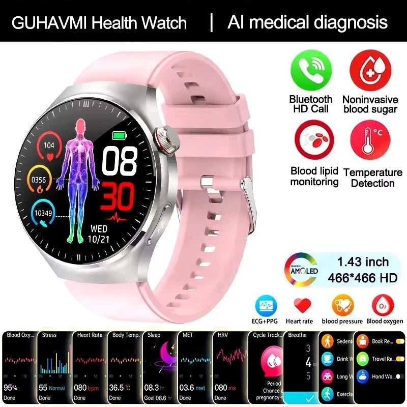UK 2025 New Medical Grade Smart Watch Blood Pressure Oxygen Heart Rate Bluetooth