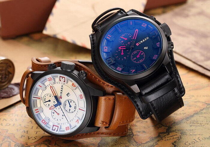 Fashion Mens Quartz Date Leater Strap Waterproof Army Military Men Sports Watch