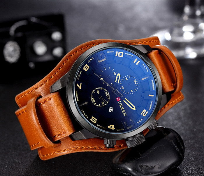 Fashion Mens Quartz Date Leater Strap Waterproof Army Military Men Sports Watch