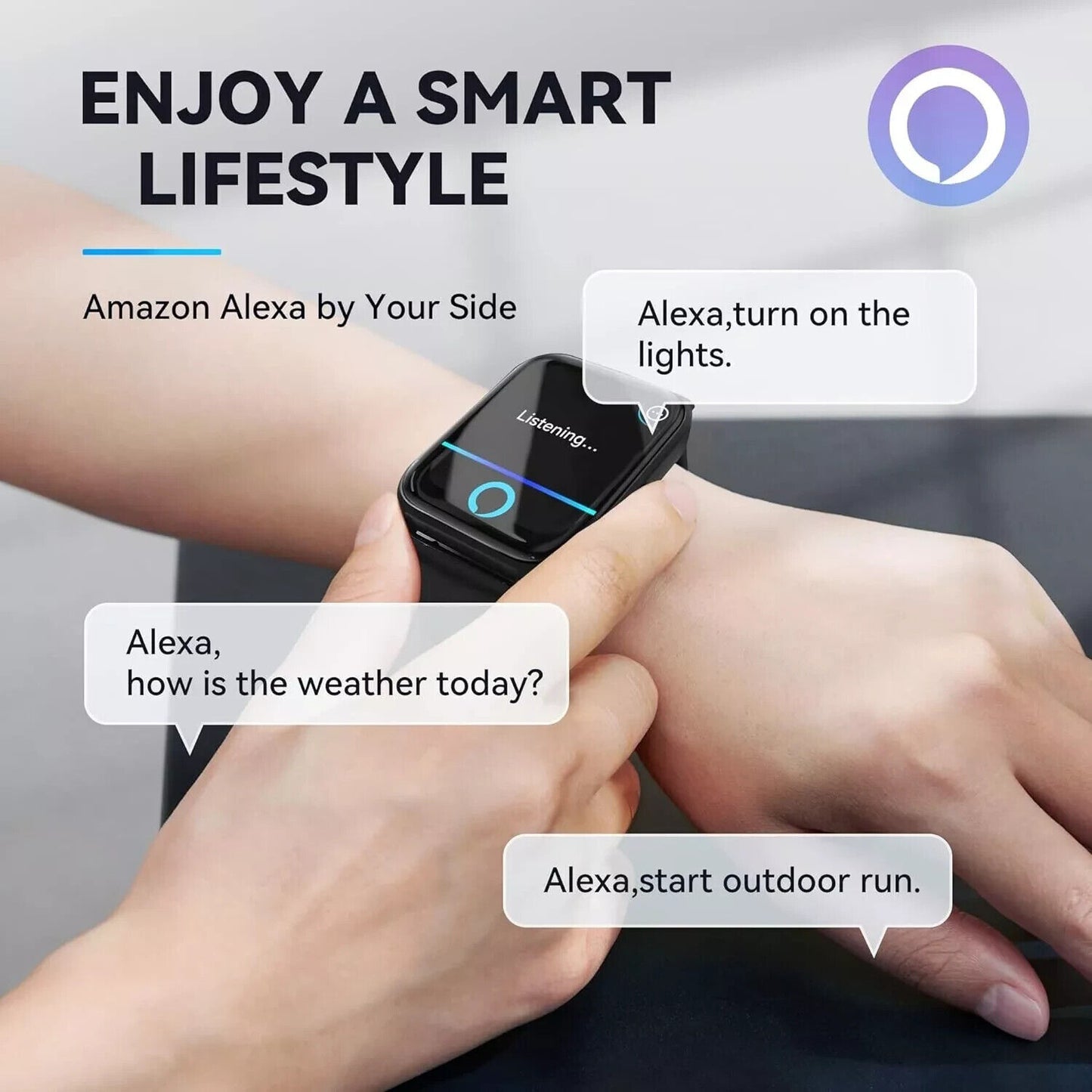 Alexa Smart Watch Calls Bluetooth Heart Rate Blood Pressure iPhone Samsung
