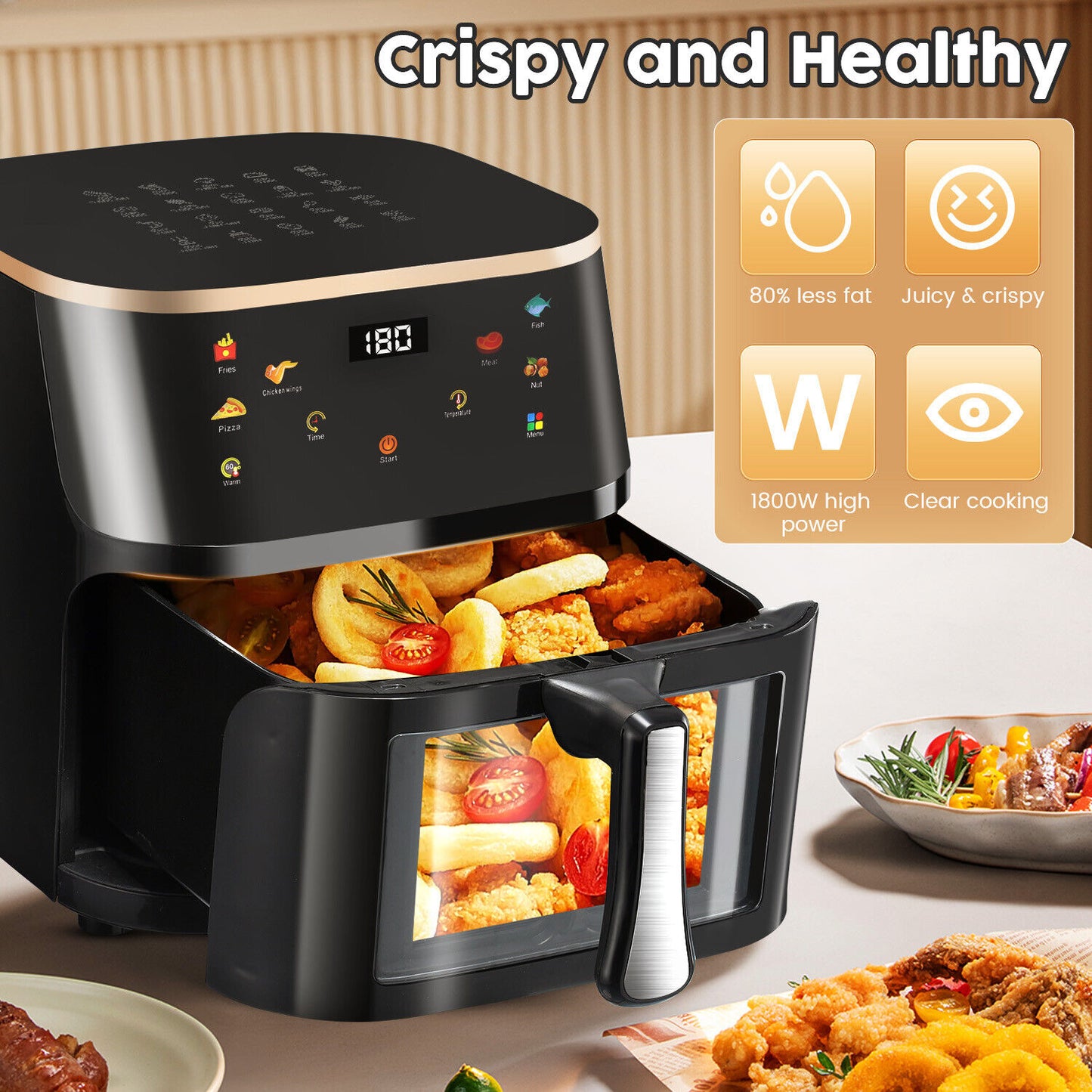 9L Large Air Fryer 1400W Low Fat Oil free Healthy Oven Frying Kitchen Cooker UK