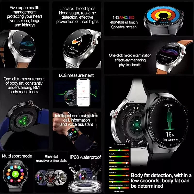 UK 2025 New Medical Grade Smart Watch Blood Pressure Oxygen Heart Rate Bluetooth