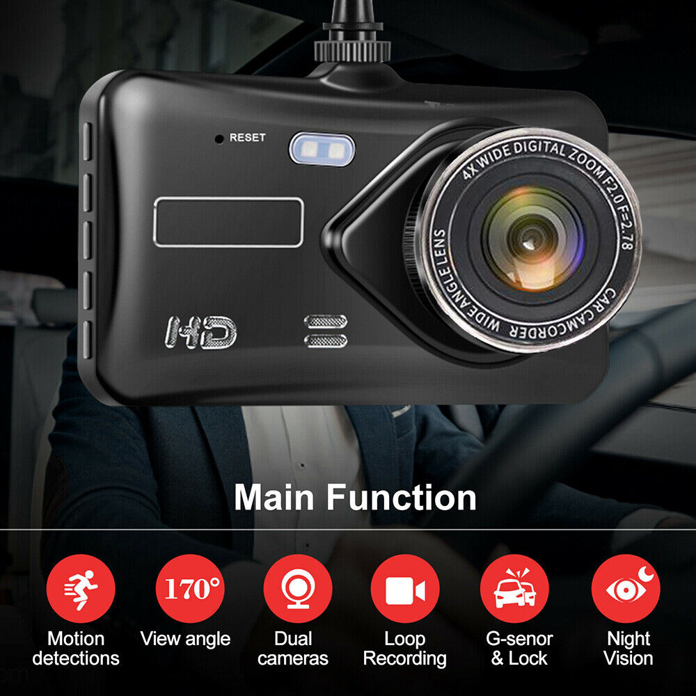 4" Dash Cam Pro Car Camera Recorder Dual Front and Rear HD 1080P Night Vision UK