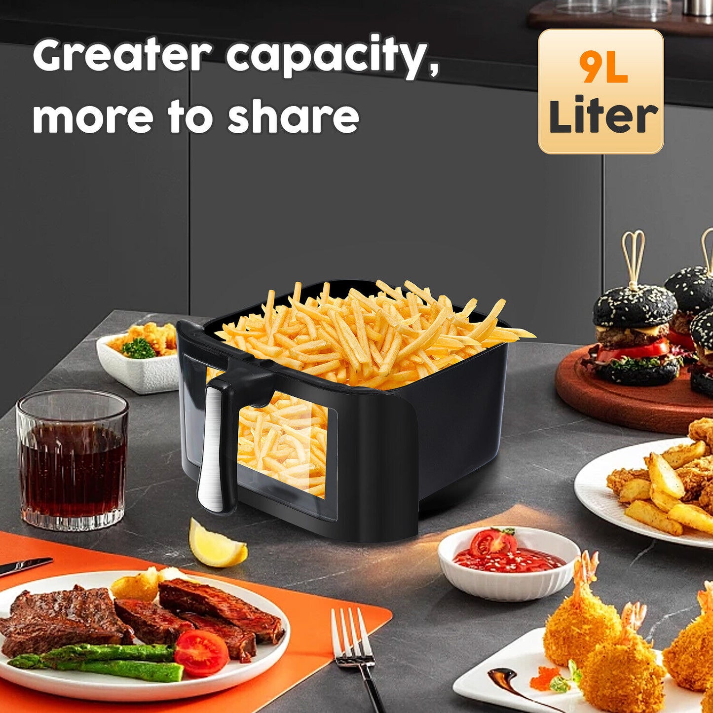 9L Large Air Fryer 1400W Low Fat Oil free Healthy Oven Frying Kitchen Cooker UK