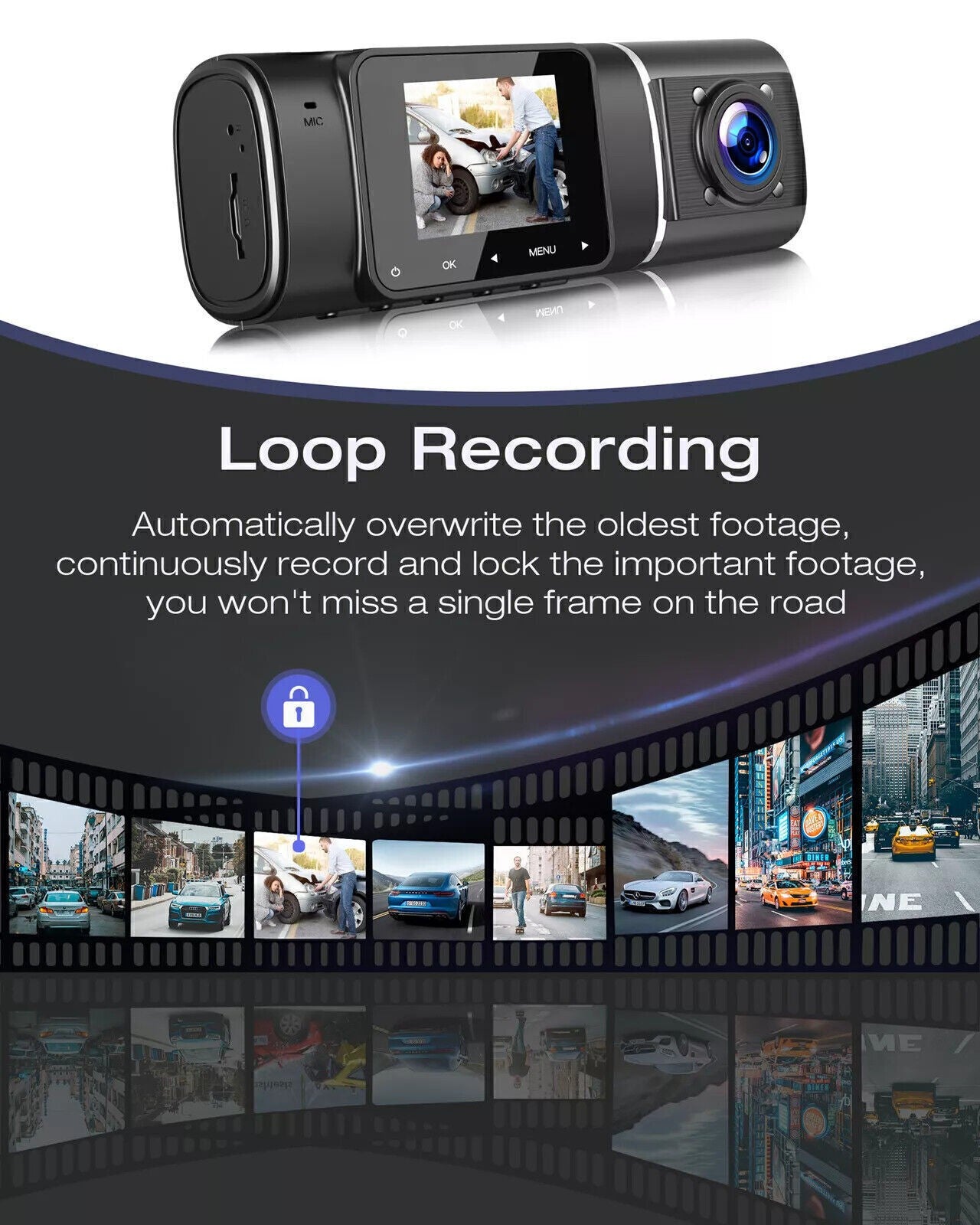 TOGUARD Dual Dash Cam FHD 1080P+1080P Front Inside Cabin Car Camera Night Vision