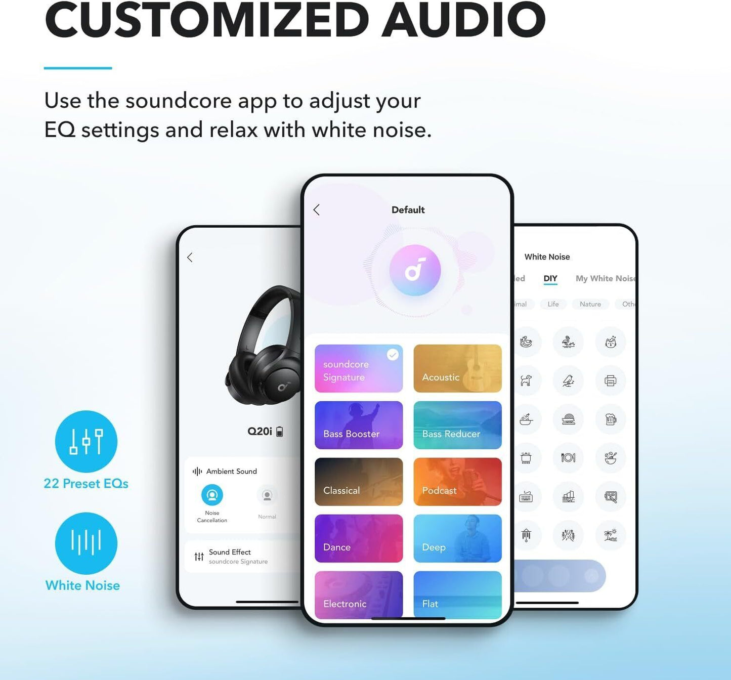 soundcore by Anker Q20i Hybrid Active Noise Cancelling Headphones Large Bass App