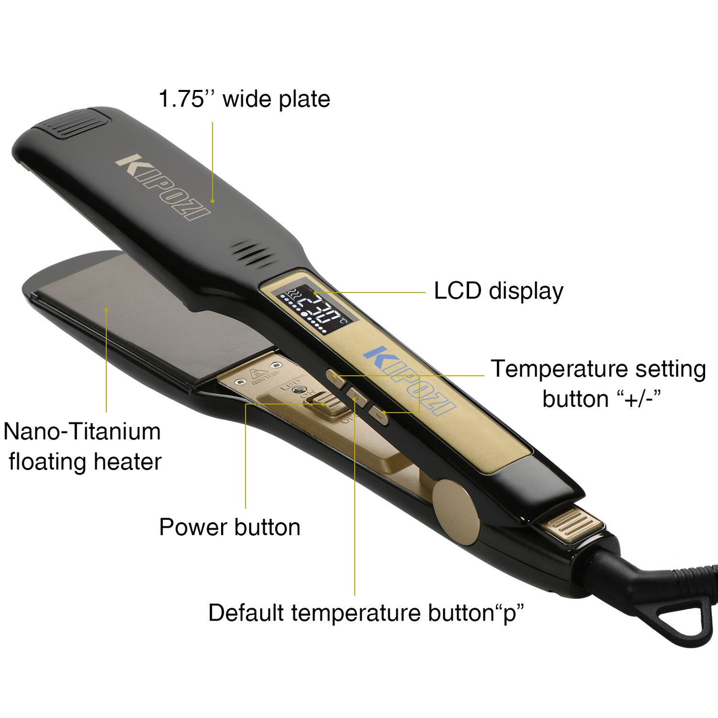 KIPOZI Professional Hair Straighteners Wide Plates Digital Display Heat up Fast