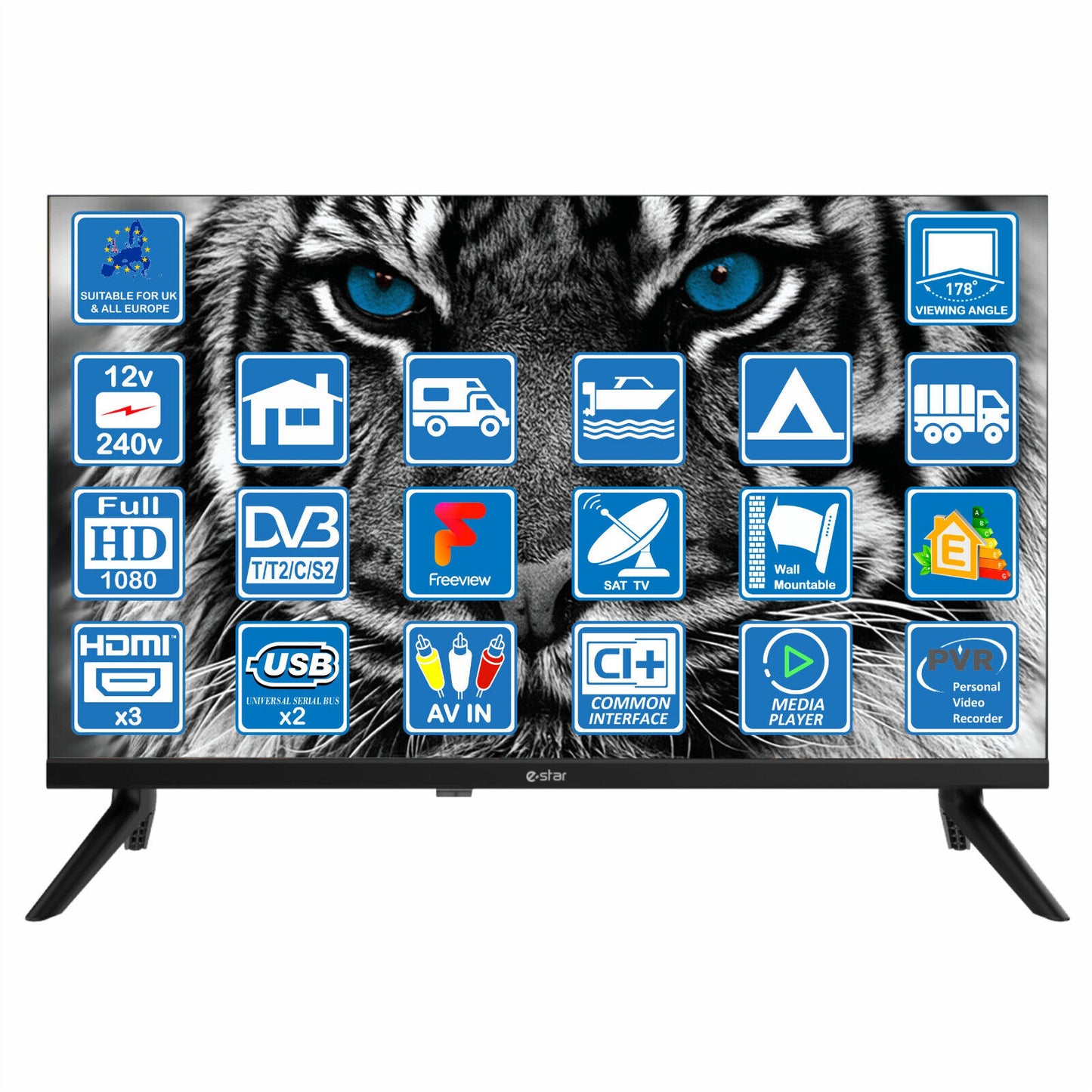 eStar 22" 12V or 240V TV Frameless Full HD 1080p 3xHDMI ideal for Motorhomes