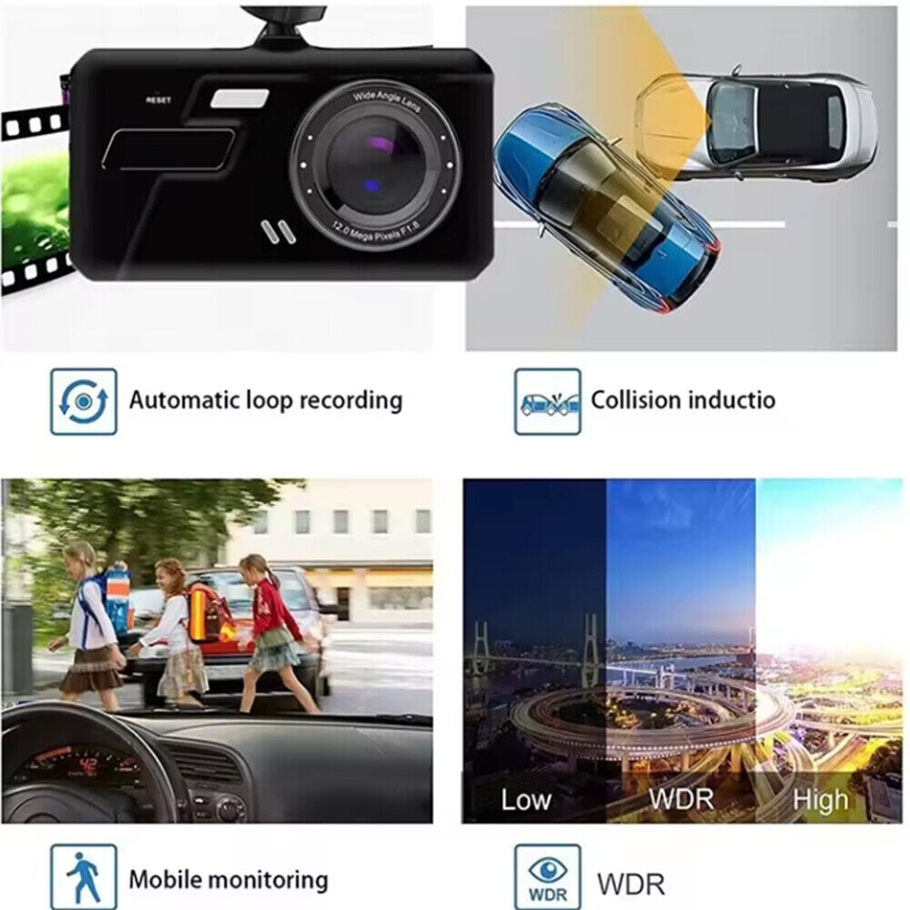 4" Dash Cam Pro Car Camera Recorder Dual Front and Rear HD 1080P Night Vision UK
