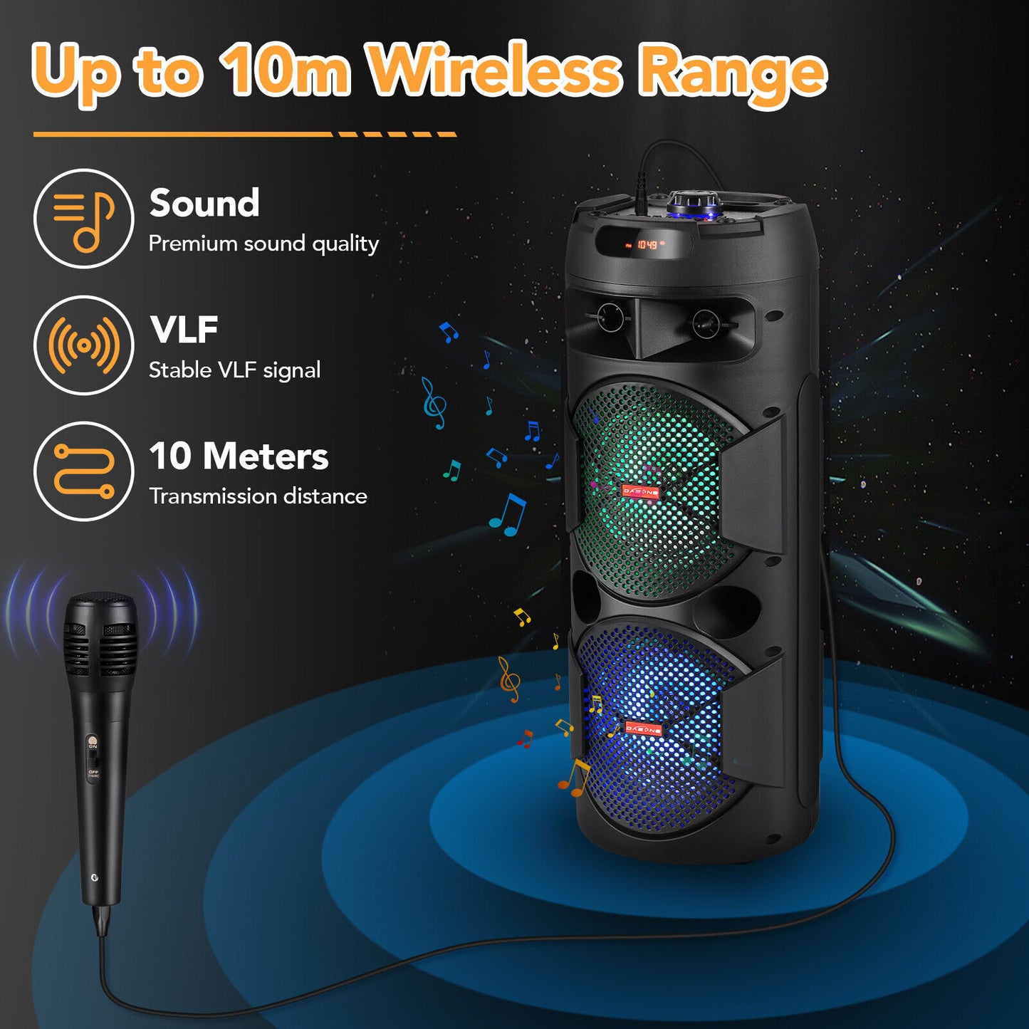6000W Bluetooth Speaker Portable Dual Sub Woofer Heavy Bass Party DJ System Mic