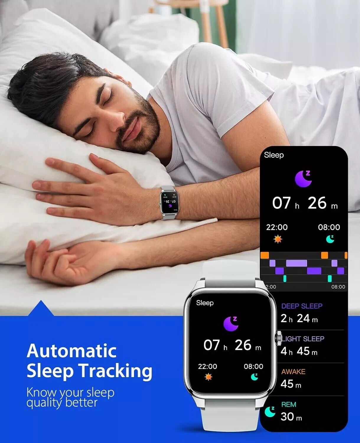 Alexa Smart Watch Calls Bluetooth Heart Rate Blood Pressure iPhone Samsung