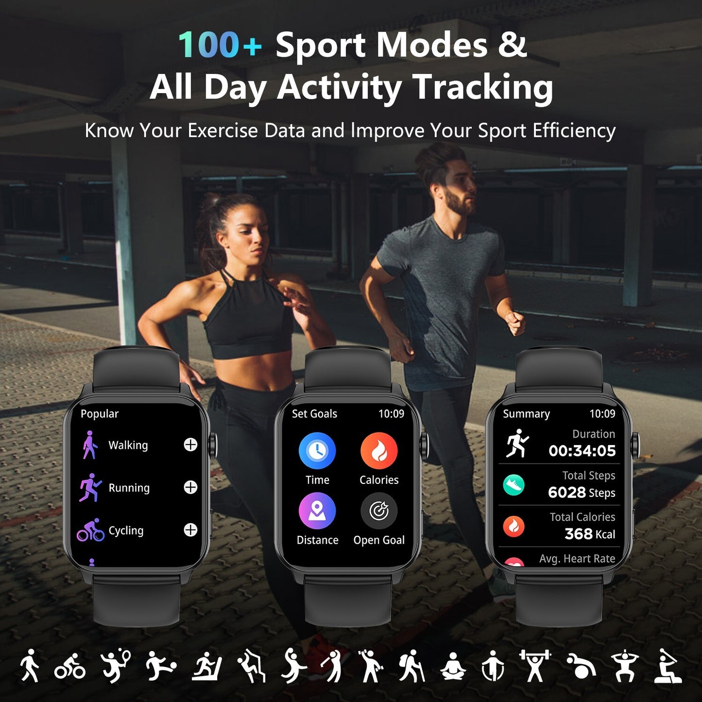 Smart Watch Bluetooth Calling Fitness Tracker Men Women  LED Flashlight Watches