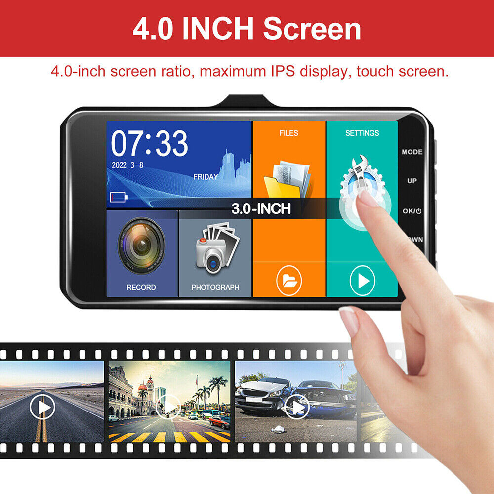 4" Dash Cam Pro Car Camera Recorder Dual Front and Rear HD 1080P Night Vision UK