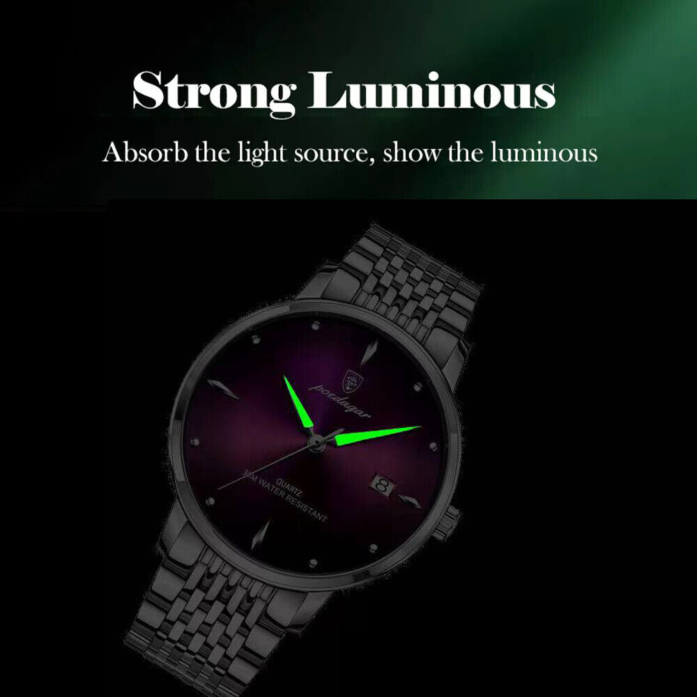 Mens Quartz Watch Waterproof Luminous Stainless Steel Watches Date Wristwatch UK