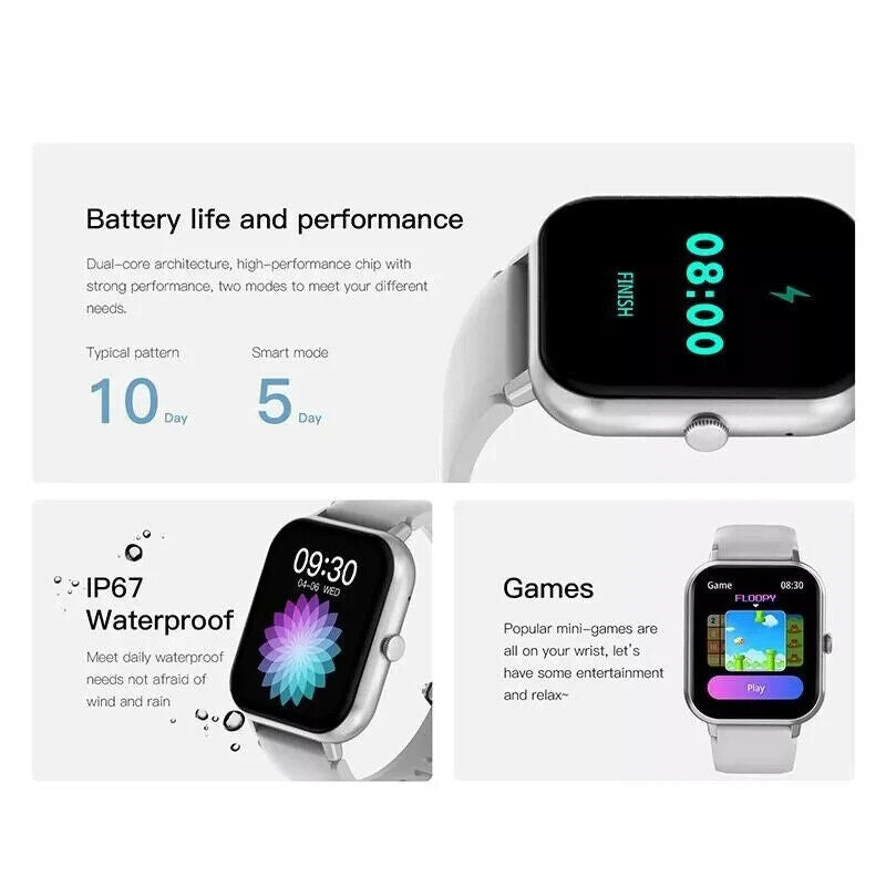 Alexa Smart Watch Calls Bluetooth Heart Rate Blood Pressure iPhone Samsung
