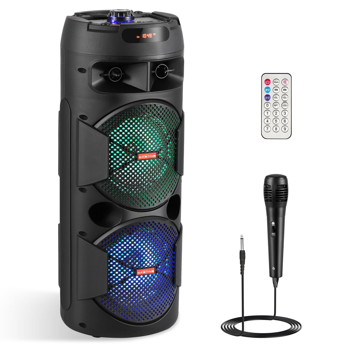 6000W Bluetooth Speaker Portable Dual Sub Woofer Heavy Bass Party DJ System Mic