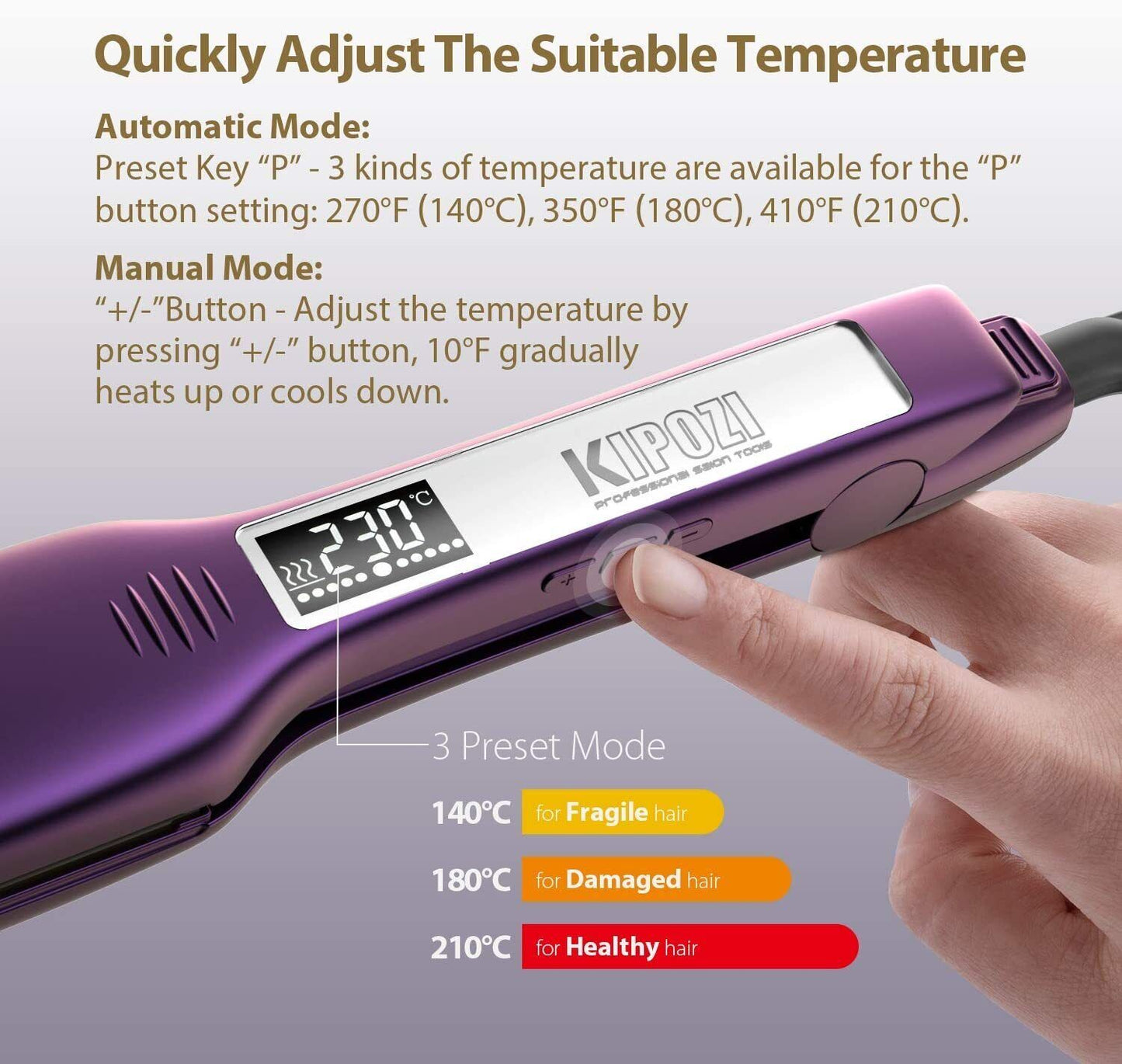 KIPOZI Professional Hair Straighteners Wide Plates Digital Display Heat up Fast