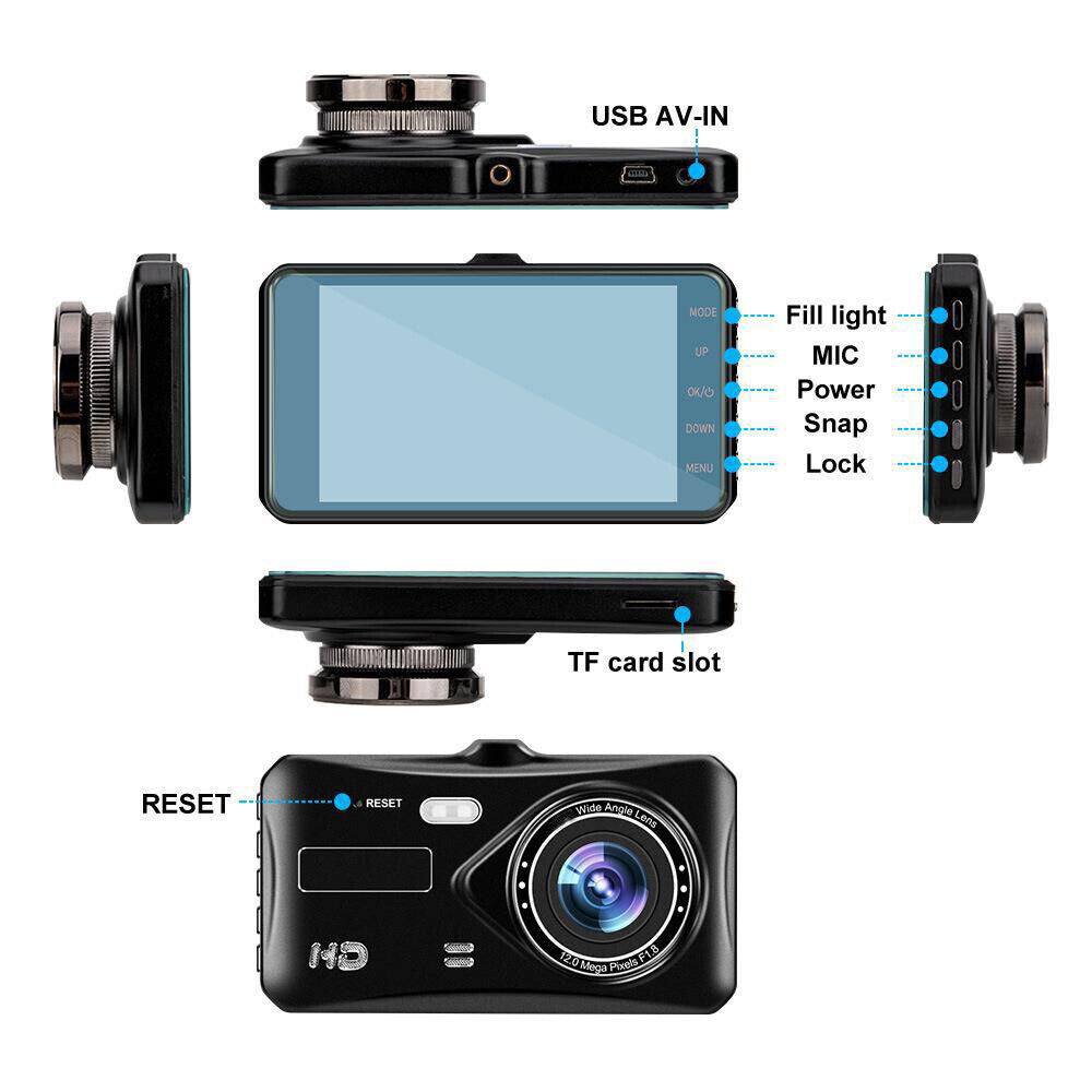 4" Dash Cam Pro Car Camera Recorder Dual Front and Rear HD 1080P Night Vision UK