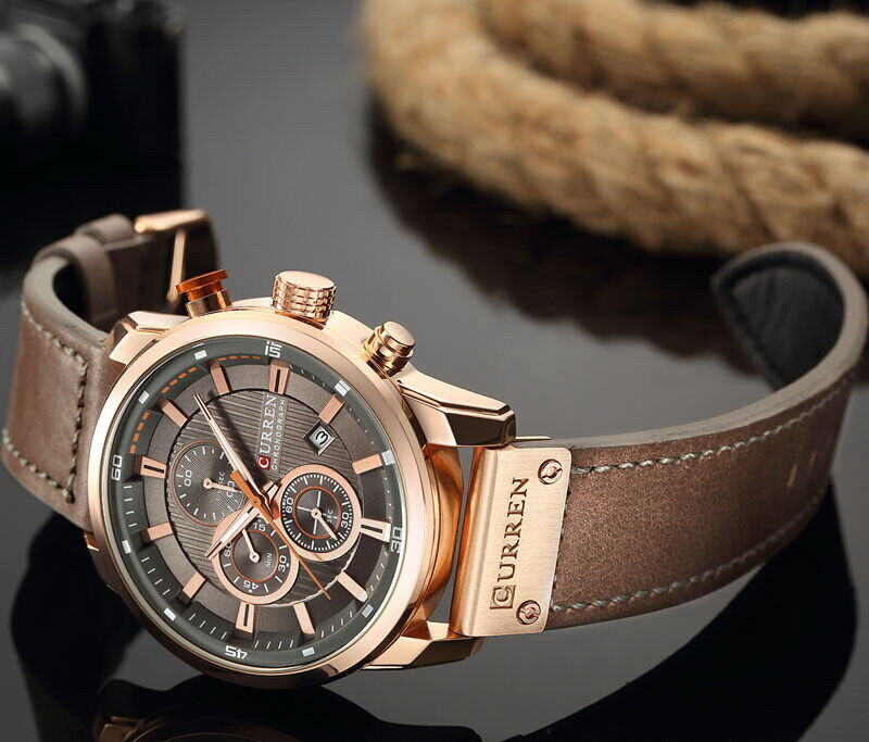 CURREN Men's Chronograph Date Waterproof Leather Strap Luxury Sports Wrist Watch