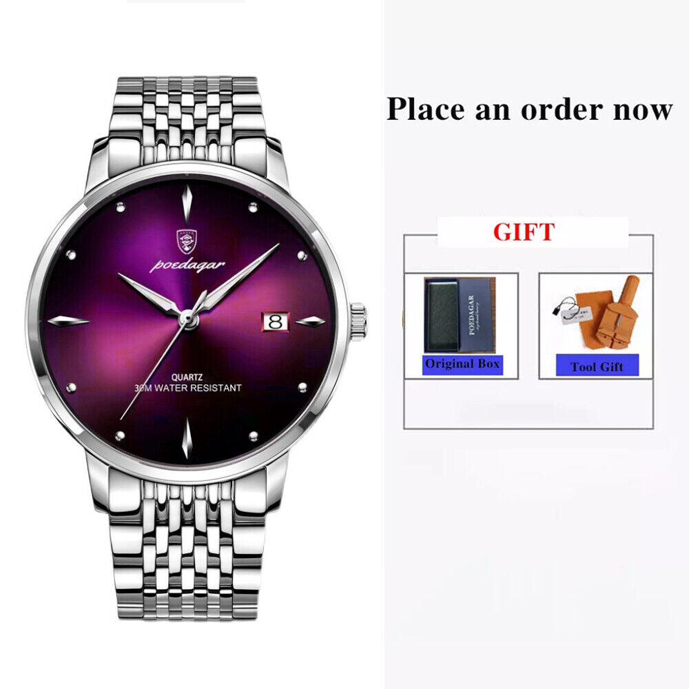 Mens Quartz Watch Waterproof Luminous Stainless Steel Watches Date Wristwatch UK
