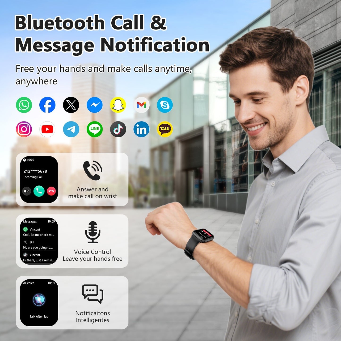 Smart Watch Bluetooth Calling Fitness Tracker Men Women  LED Flashlight Watches
