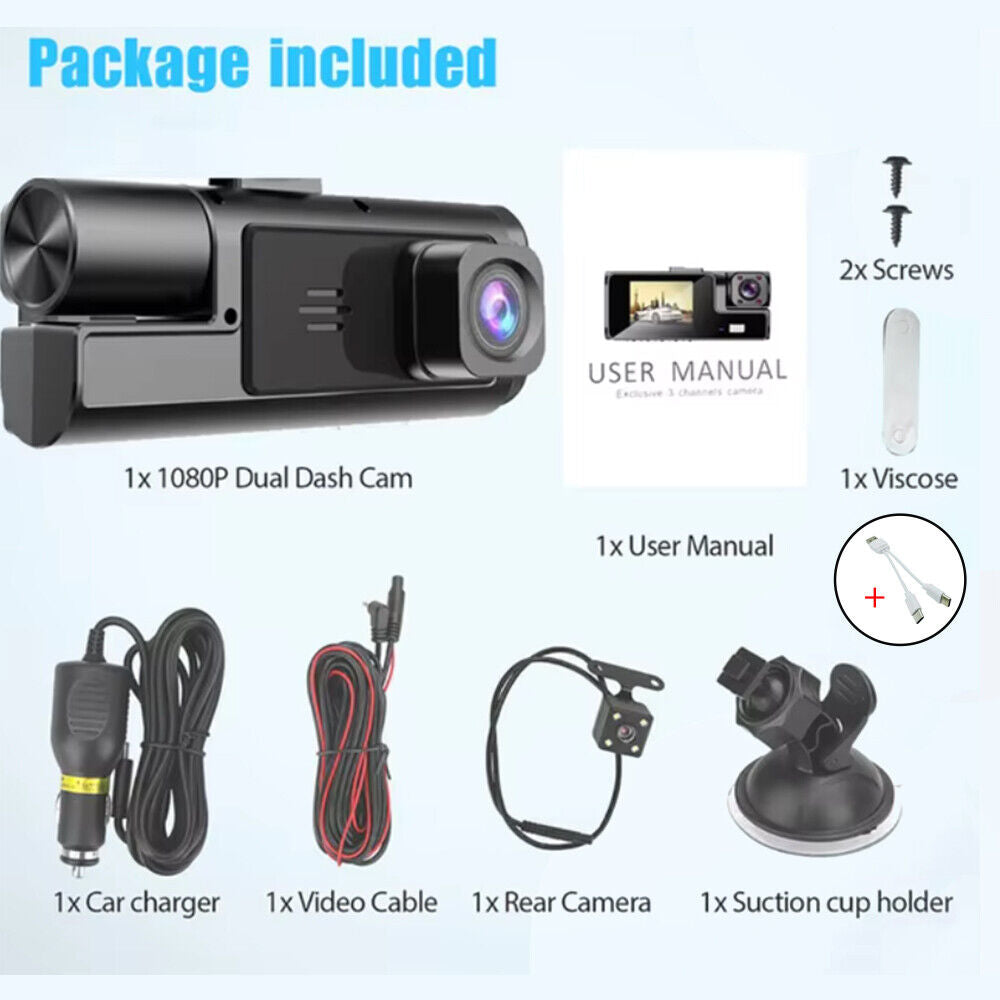 1080P Dual Lens Car Dash Cam Recorder G Sensor DVR Front and Rear Camera Video