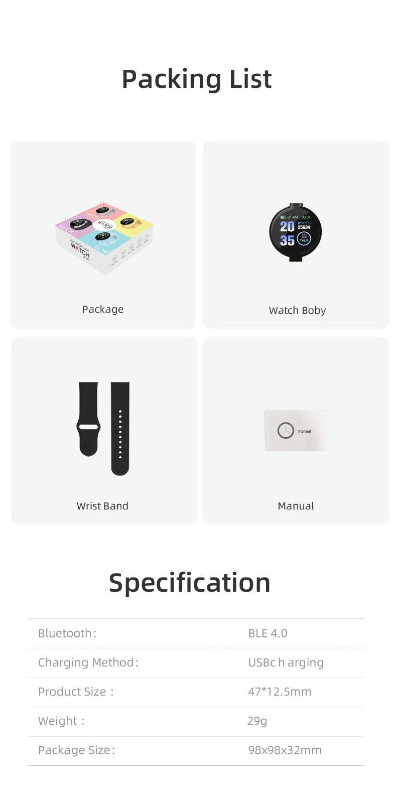 Smart Watch Heart Rate Blood Pressure Fitness Tracker for Men Women Android IOS