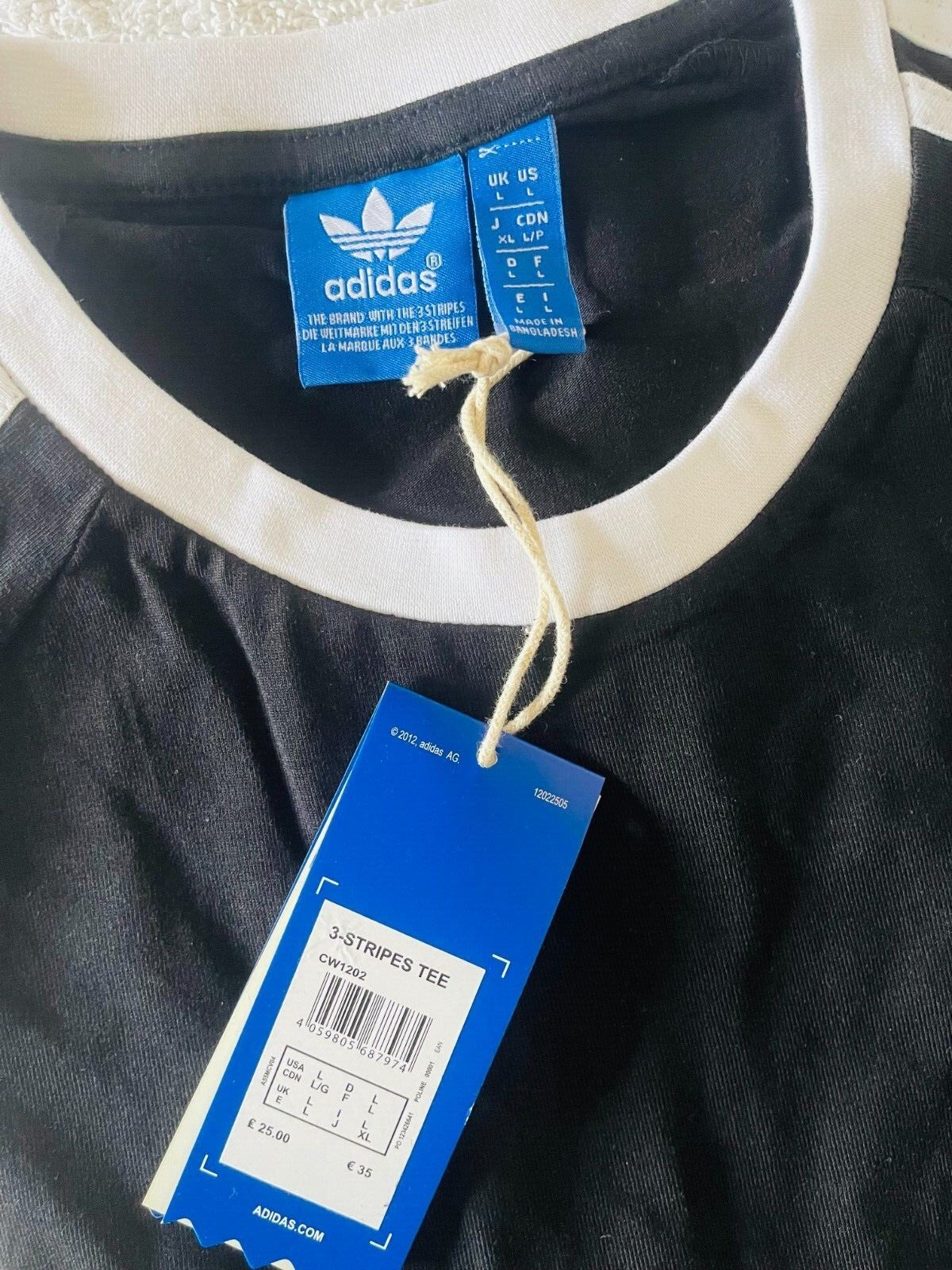 MEN'S ADIDAS  ORIGINALS TEE  SHORT SLEEVE CREW NECK THREE STRIPE  T-SHIRT L, XL