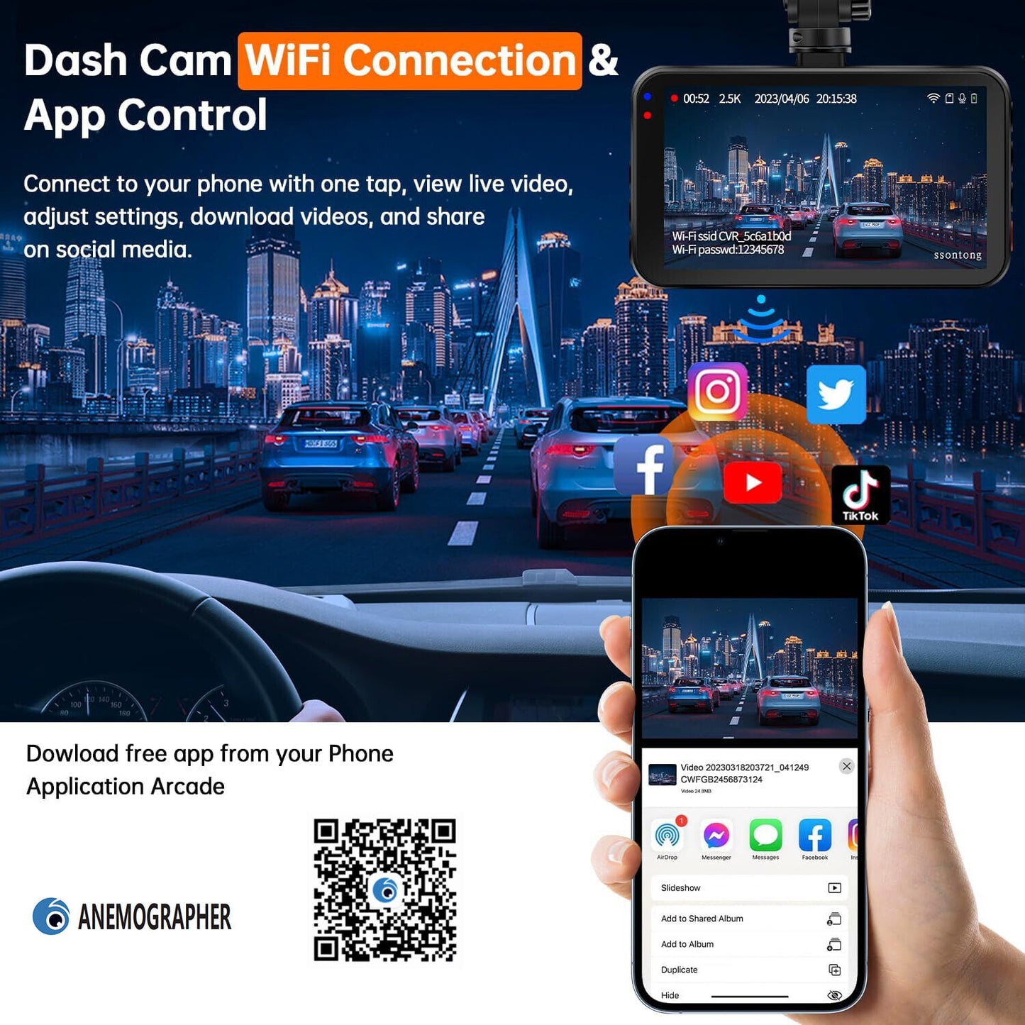 Car Camera Recorder WIFI Dual Front and Rear HD 1080P Dash Cam Night Vision NEW