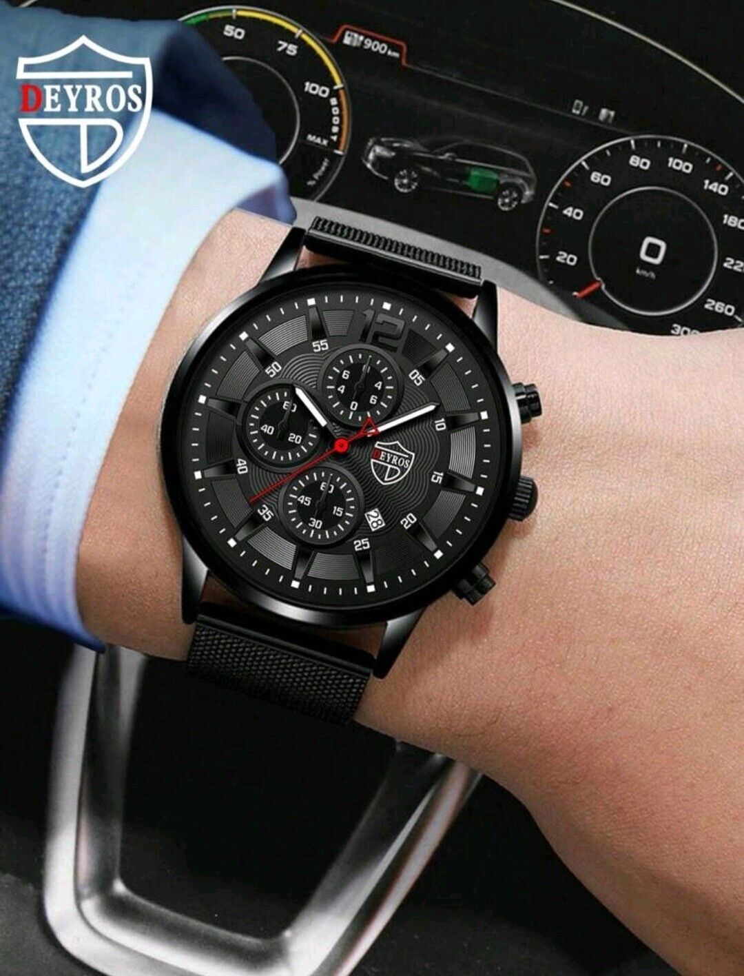Men's Luxury Water Resistant Watch with Mesh Strap Black White Red Quartz UK