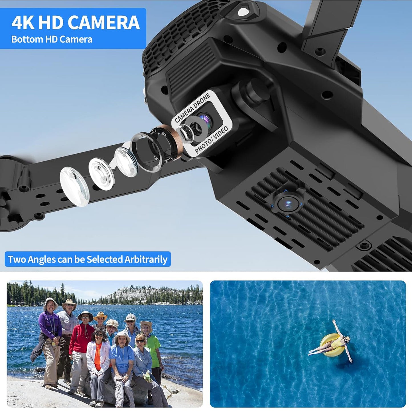4K Drone with HD Dual Camera Drones WiFi FPV Foldable RC Quadcopter 3 Batteries