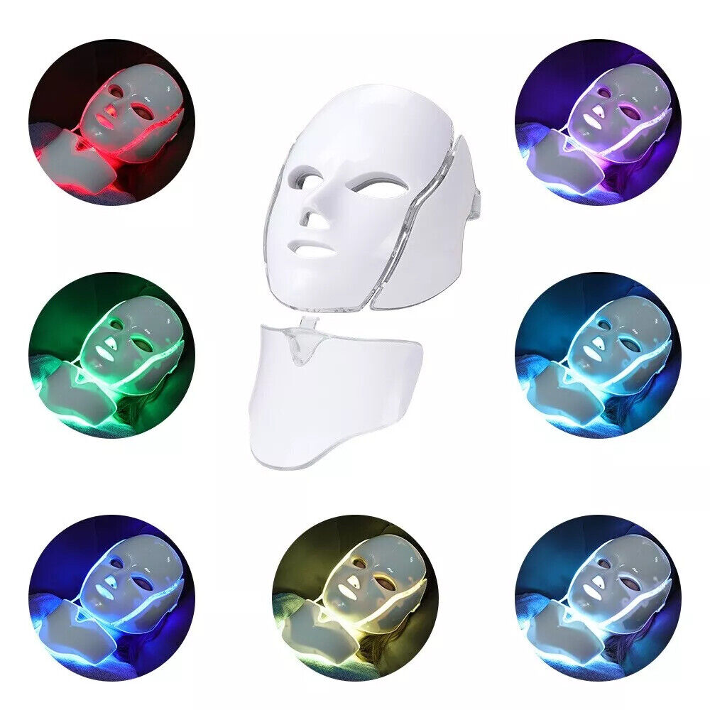 7 LED Light Photon Therapy Face Neck Mask Rejuvenation Skin Wrinkles Anti-aging