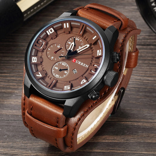 Fashion Mens Quartz Date Leater Strap Waterproof Army Military Men Sports Watch