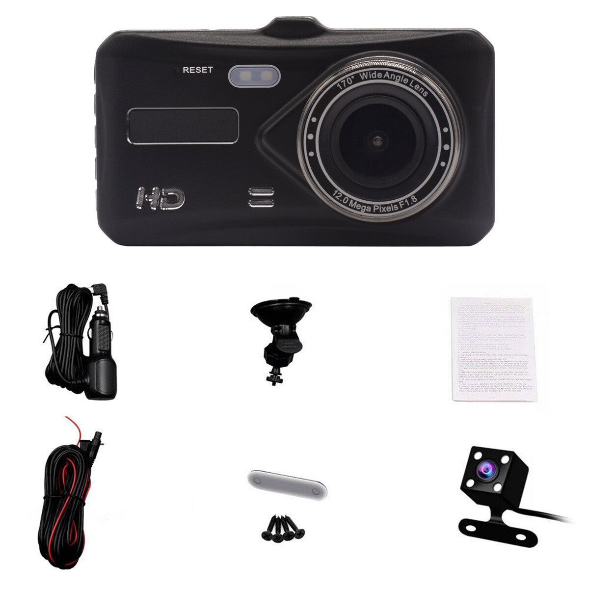 4" Dash Cam Pro Car Camera Recorder Dual Front and Rear HD 1080P Night + SD Card