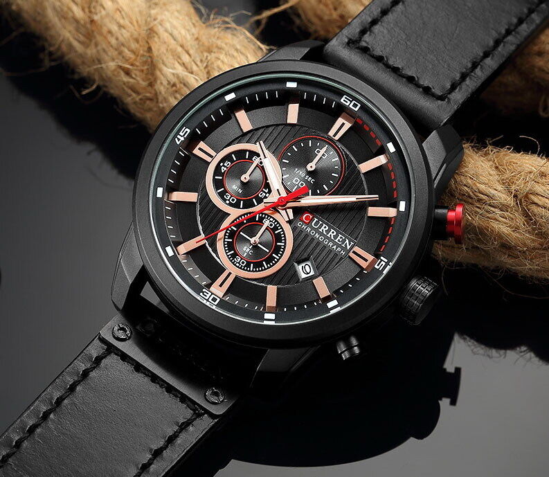 CURREN Men's Chronograph Date Waterproof Leather Strap Luxury Sports Wrist Watch