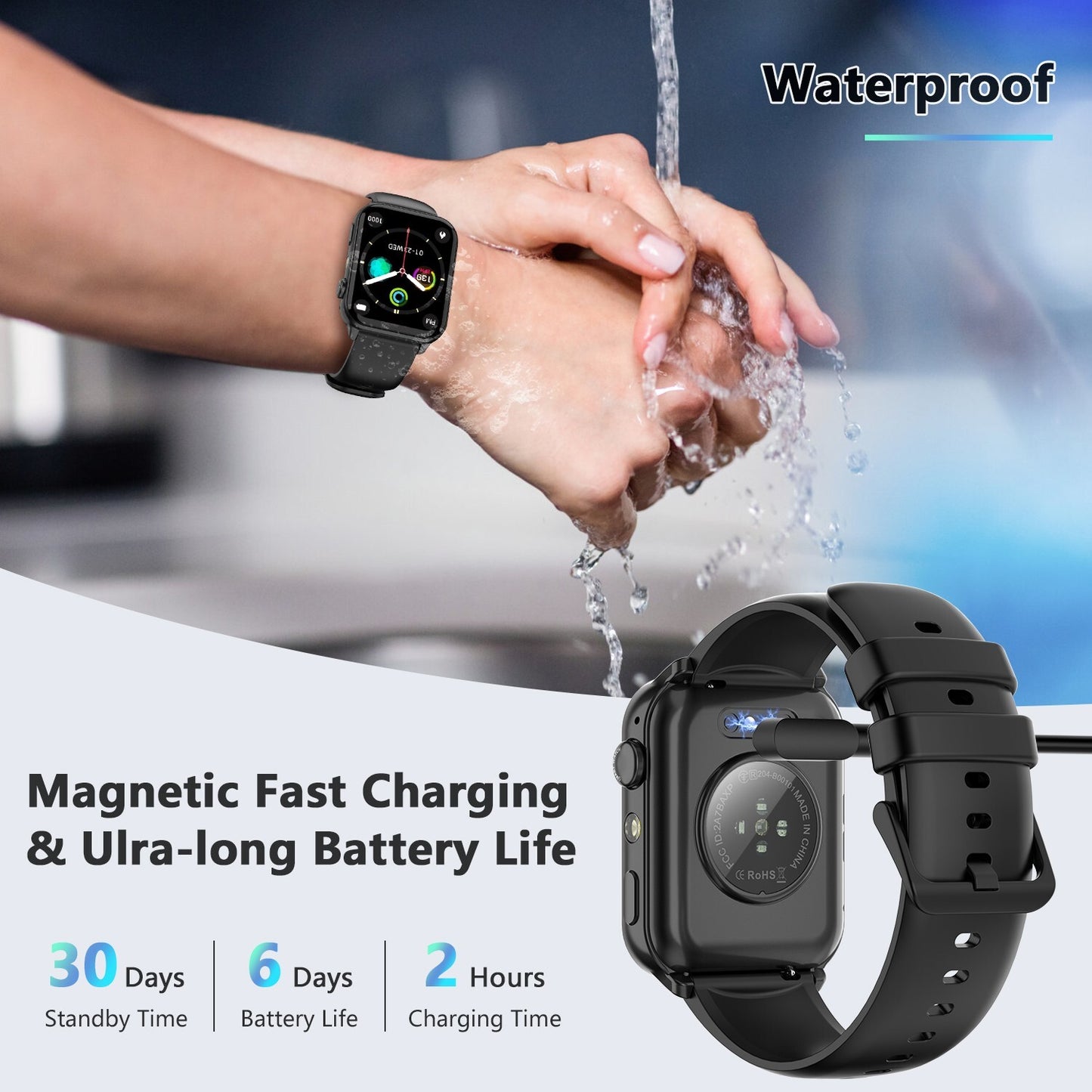 Smart Watch Bluetooth Calling Fitness Tracker Men Women  LED Flashlight Watches