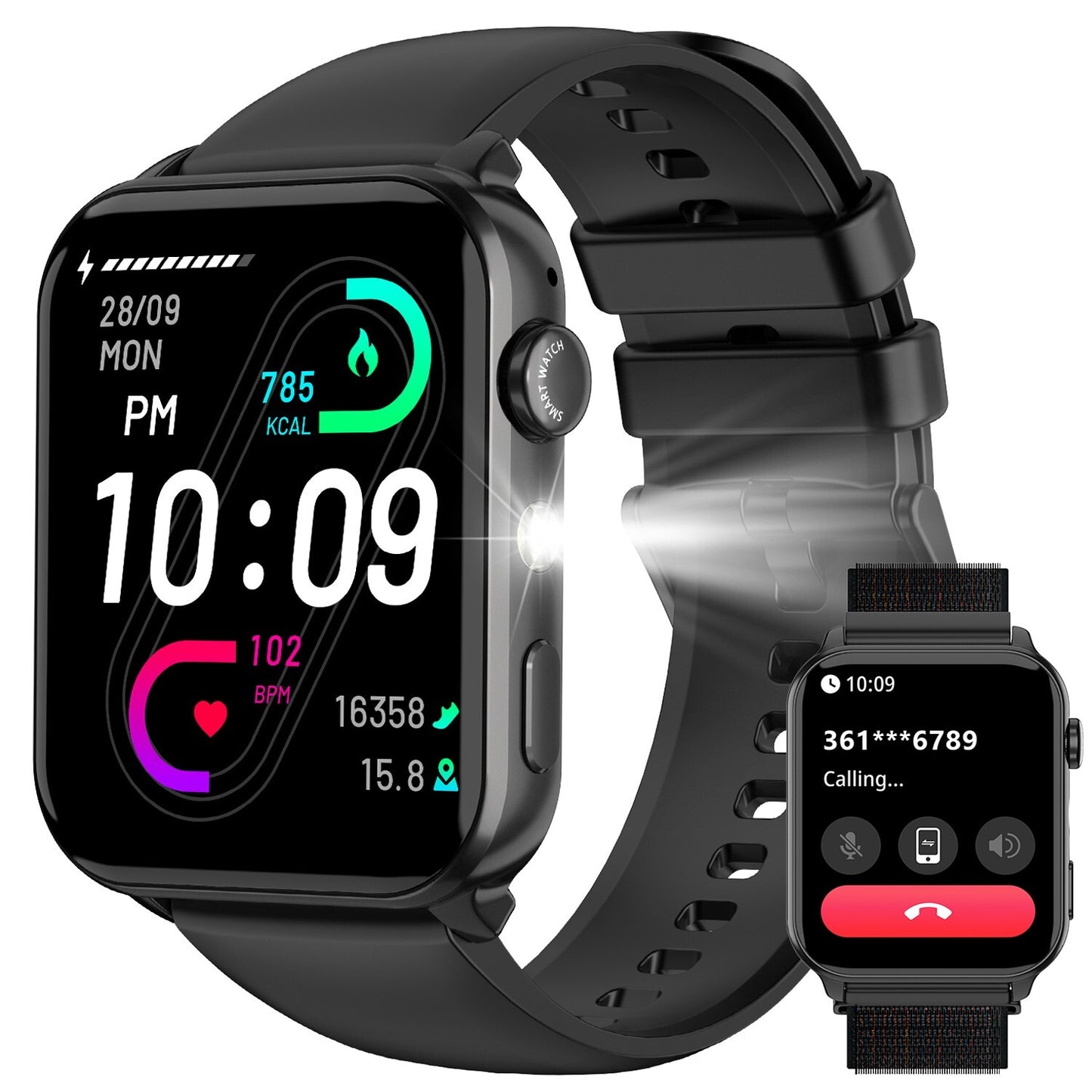 Smart Watch Bluetooth Calling Fitness Tracker Men Women  LED Flashlight Watches