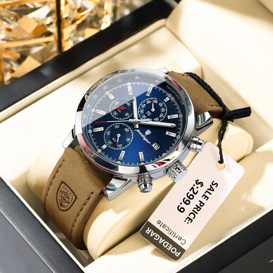Mens Luxury Watch Waterproof Luminous Date Chronograph Leather Quartz Wristwatch