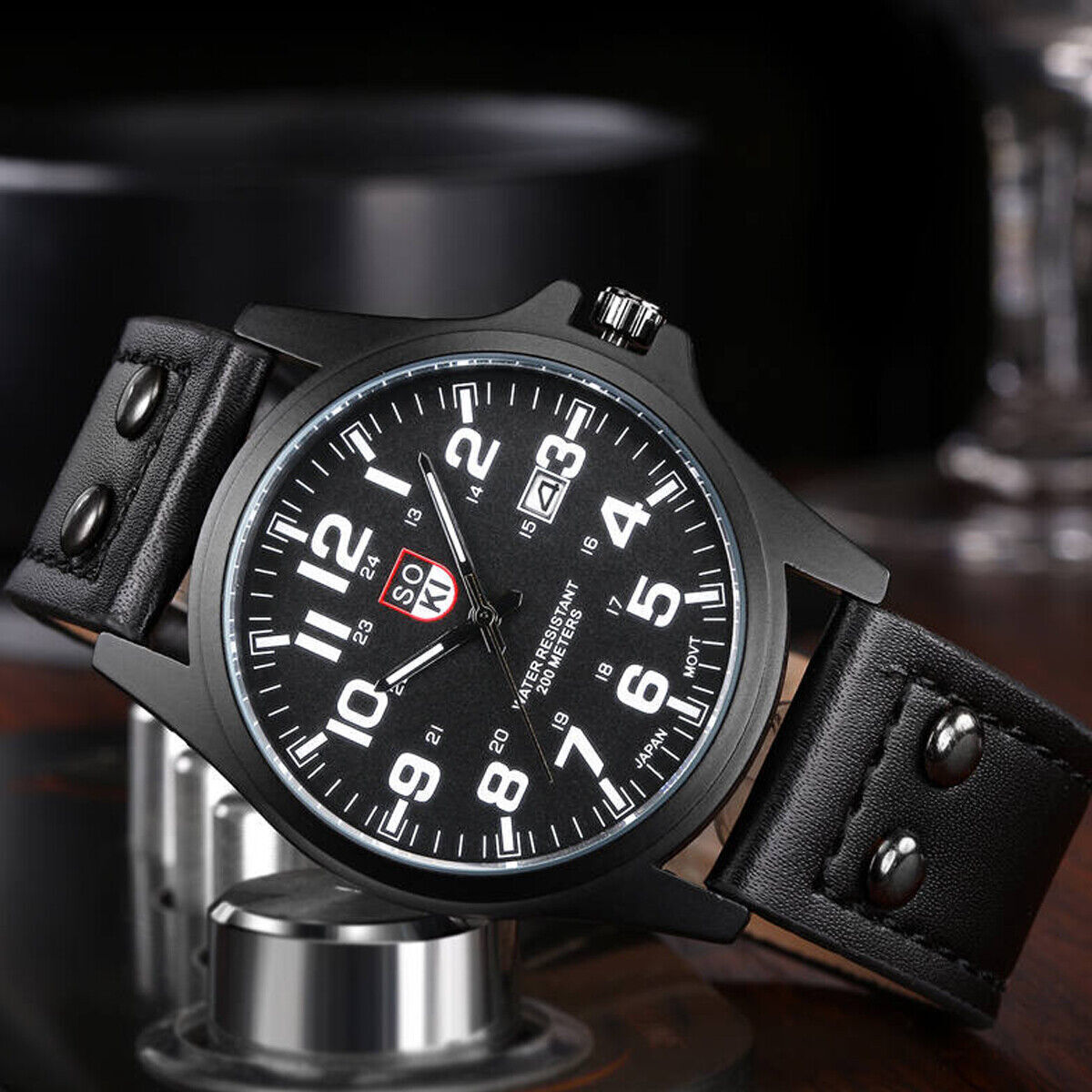 Men’s Military Leather Date Quartz Analog Army Casual Dress Wrist Watches UK