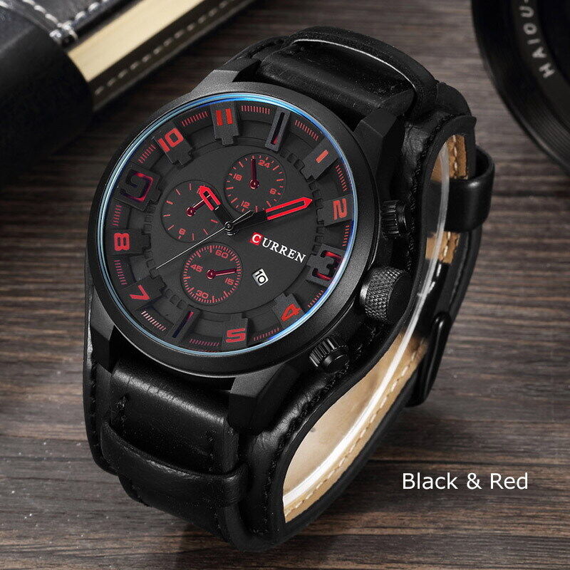 Fashion Mens Quartz Date Leater Strap Waterproof Army Military Men Sports Watch