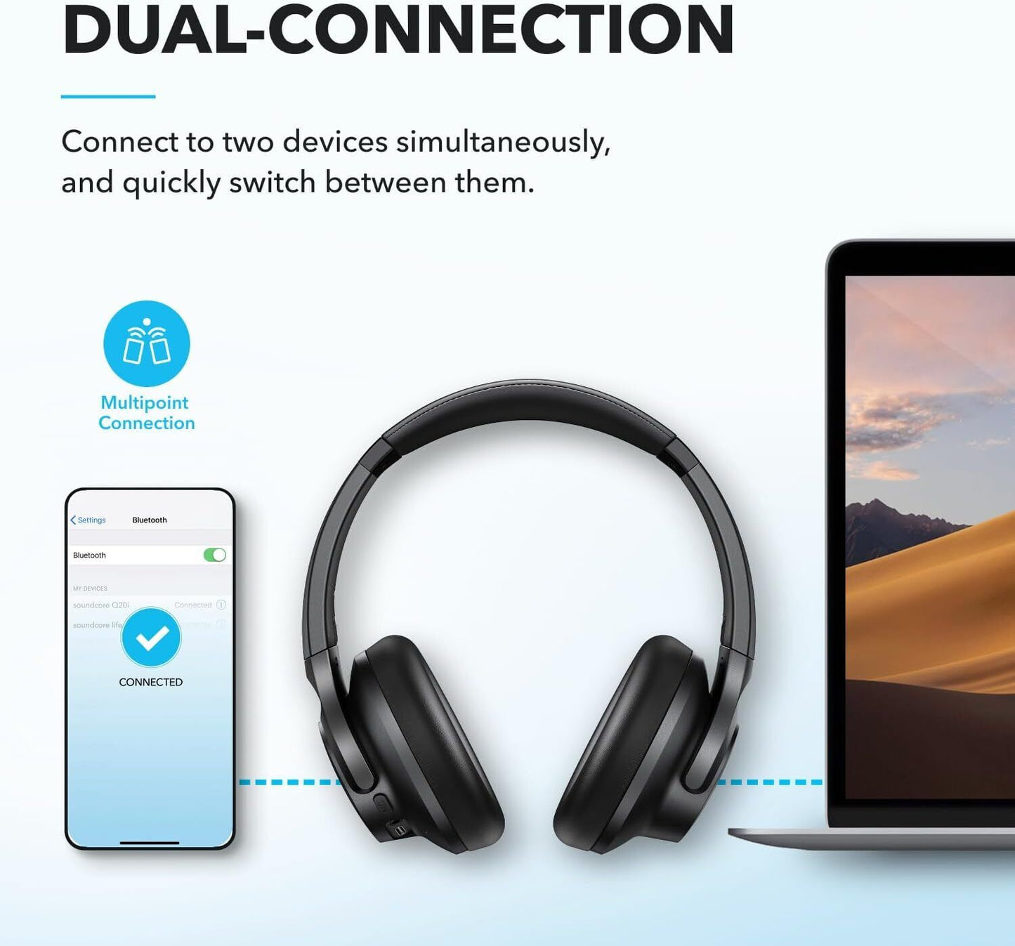 soundcore by Anker Q20i Hybrid Active Noise Cancelling Headphones Large Bass App
