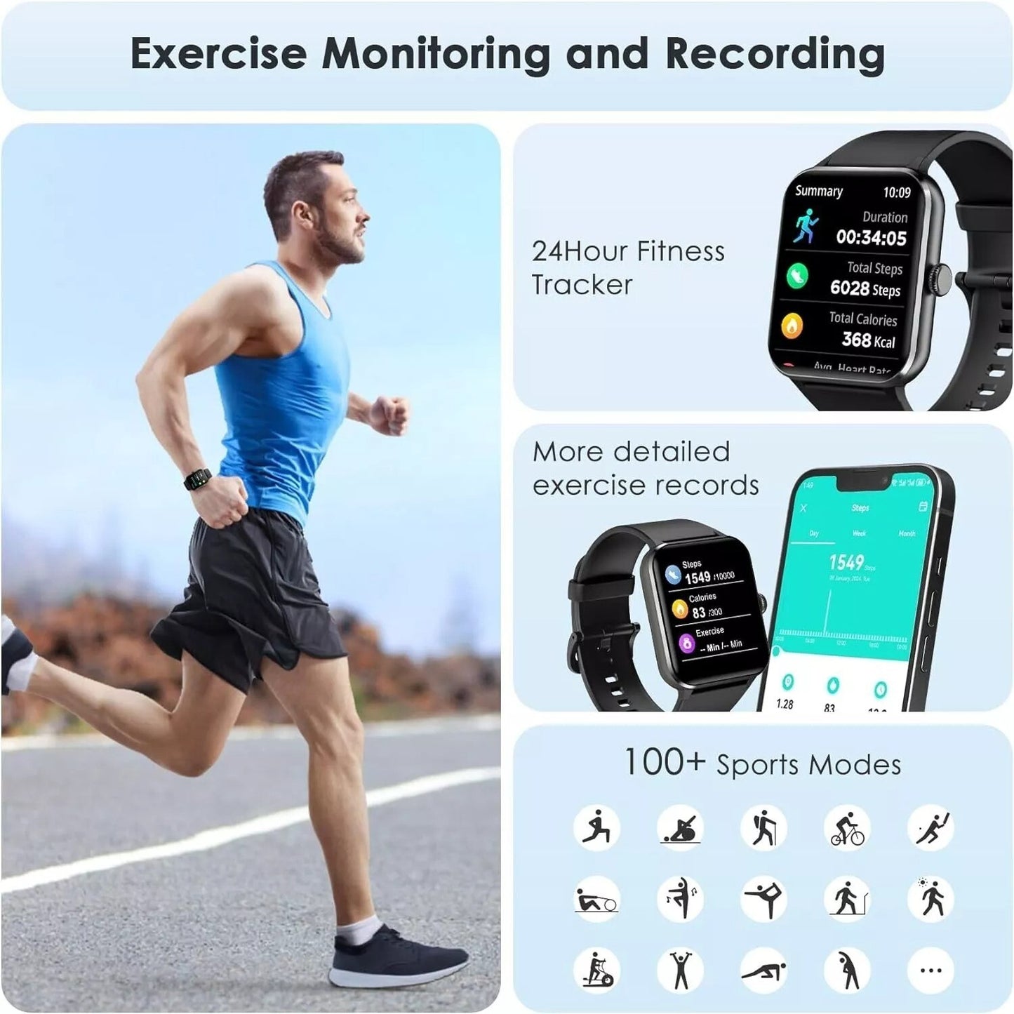 Alexa Smart Watch Calls Bluetooth Heart Rate Blood Pressure iPhone Samsung