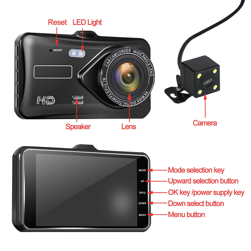4" Dash Cam Pro Car Camera Recorder Dual Front and Rear HD 1080P Night Vision UK
