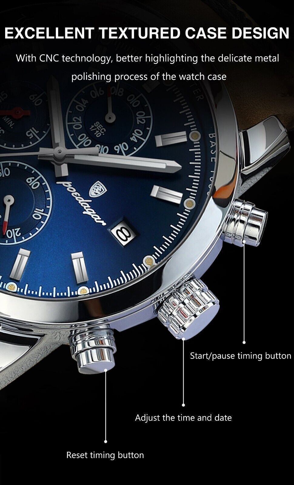 Mens Luxury Watch Waterproof Luminous Date Chronograph Leather Quartz Wristwatch