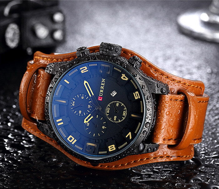Fashion Mens Quartz Date Leater Strap Waterproof Army Military Men Sports Watch