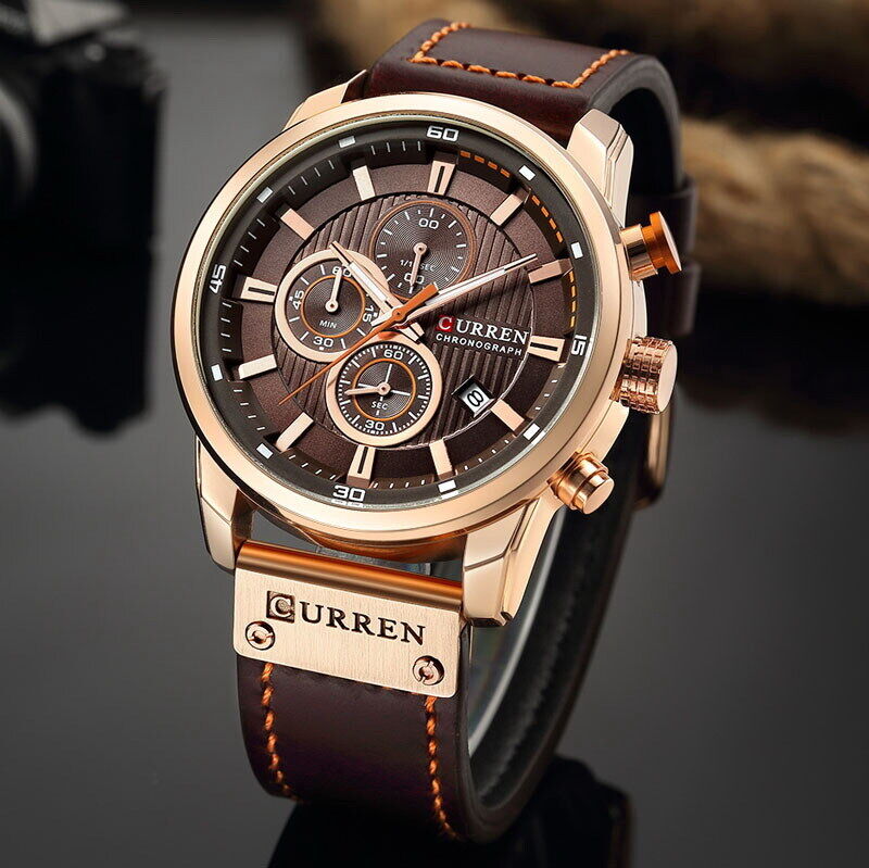 CURREN Men's Chronograph Date Waterproof Leather Strap Luxury Sports Wrist Watch