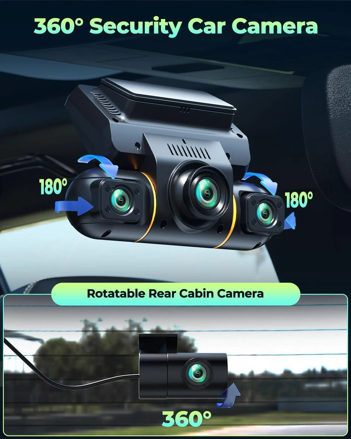 4 Channel Dash Cam 360° Front Rear Inside DashCam, FHD 1080P Car Camera 128GB
