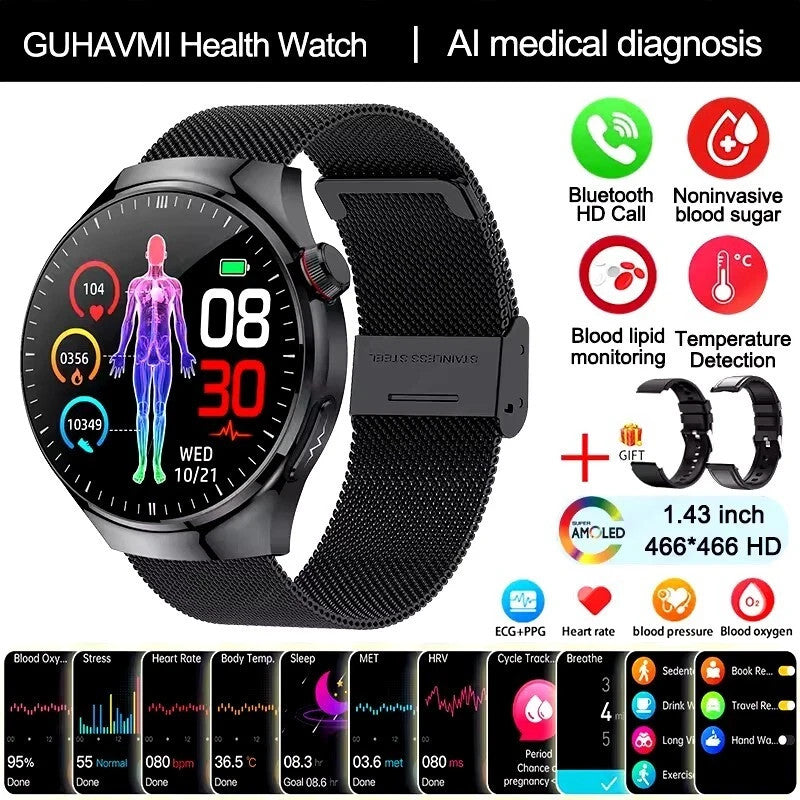 UK 2025 New Medical Grade Smart Watch Blood Pressure Oxygen Heart Rate Bluetooth