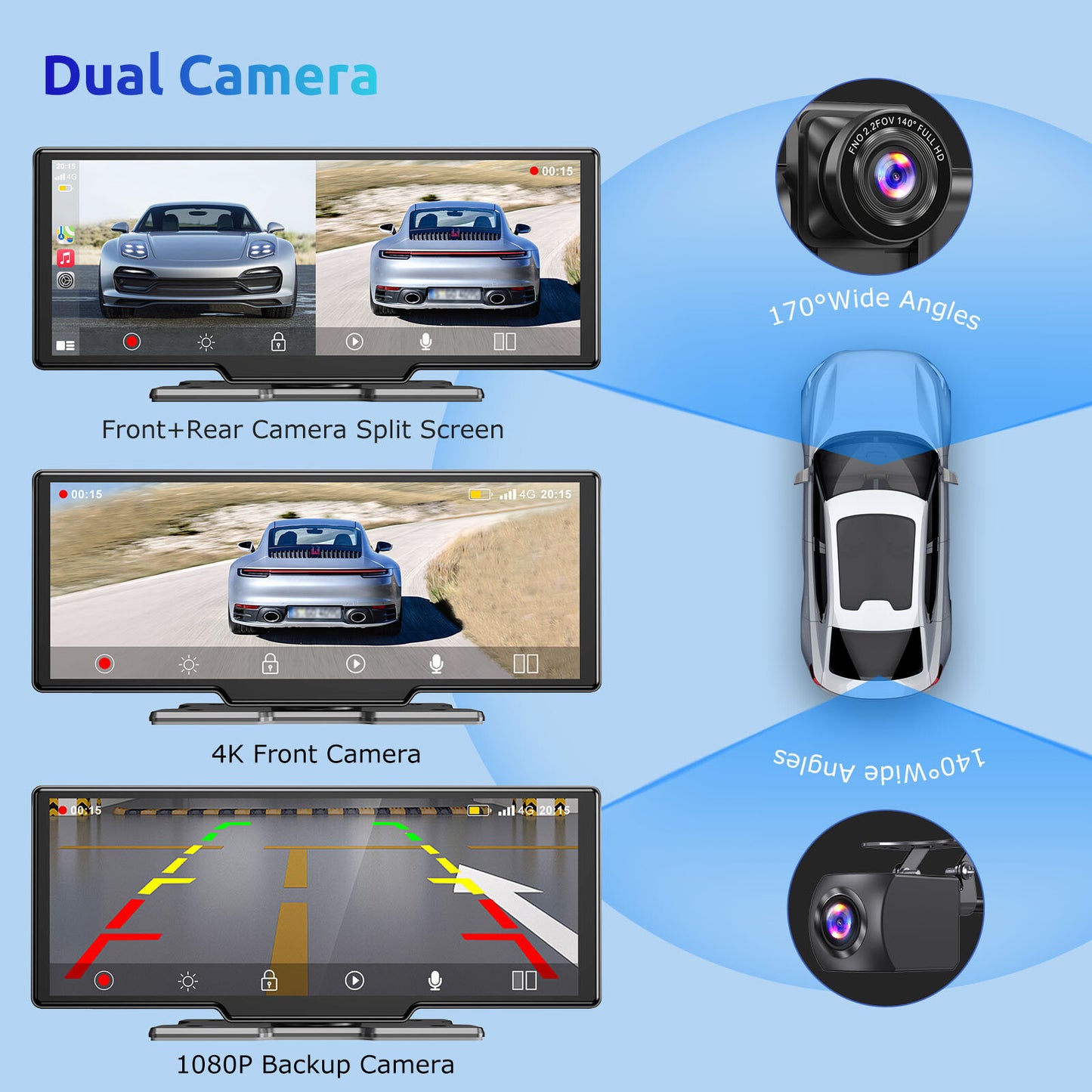 10" Portable 4K Touch Screen Car Stereo Wireless Apple Carplay Android Auto BT