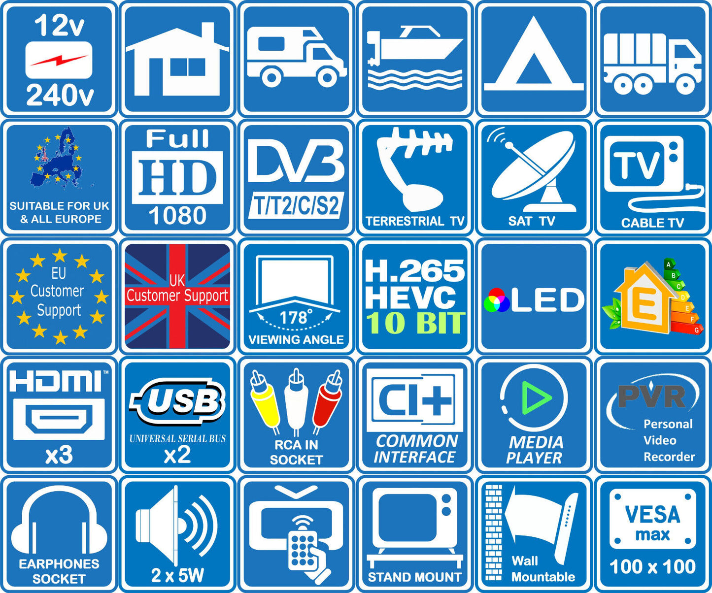eStar 22" 12V or 240V TV Frameless Full HD 1080p 3xHDMI ideal for Motorhomes